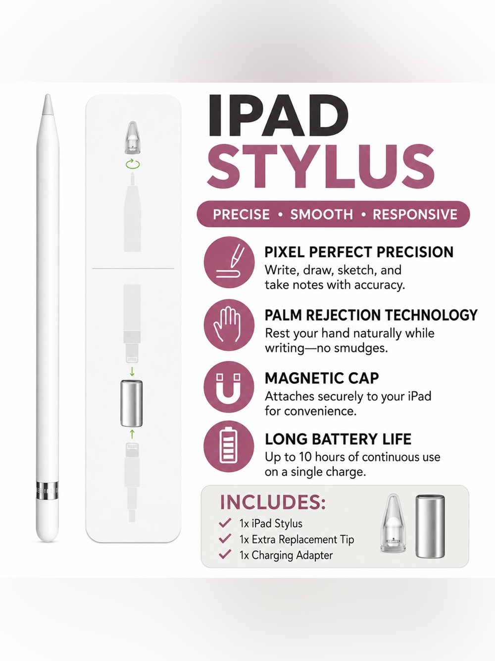 iPad Stylus Pen - White - Precision Touch for Drawing & Note-Taking